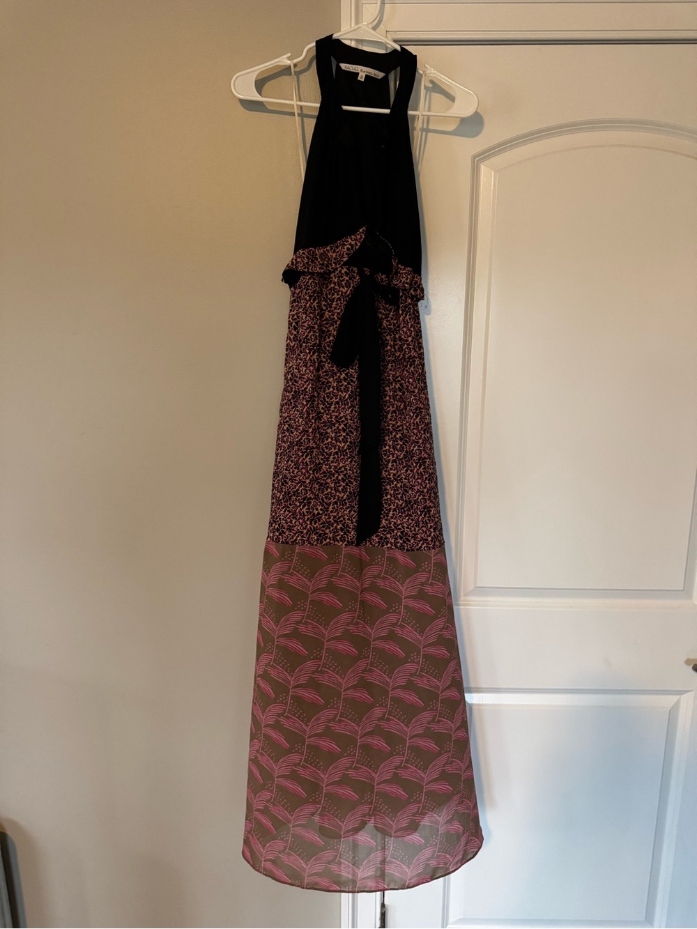 Rachel Roy Mixed Print Halter Maxi Dress Size M Black Pink Boho